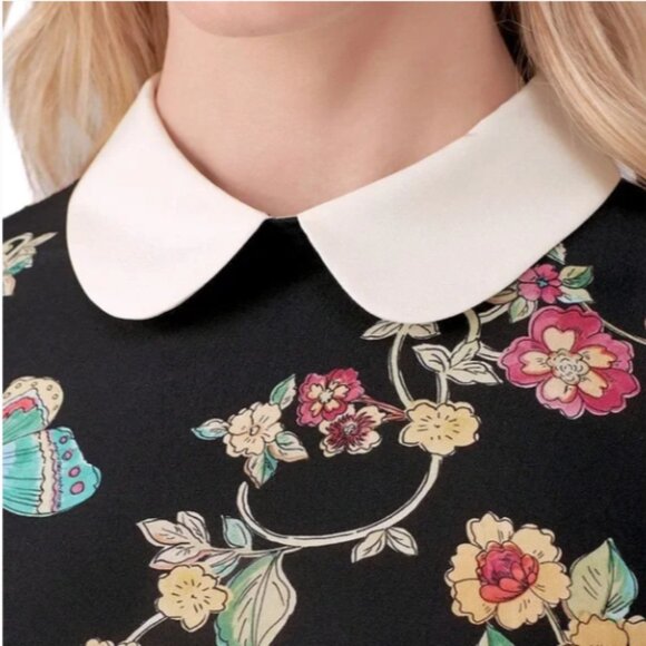 RED Valentino Black Floral Dress with White Collar - Picture 2 of 5